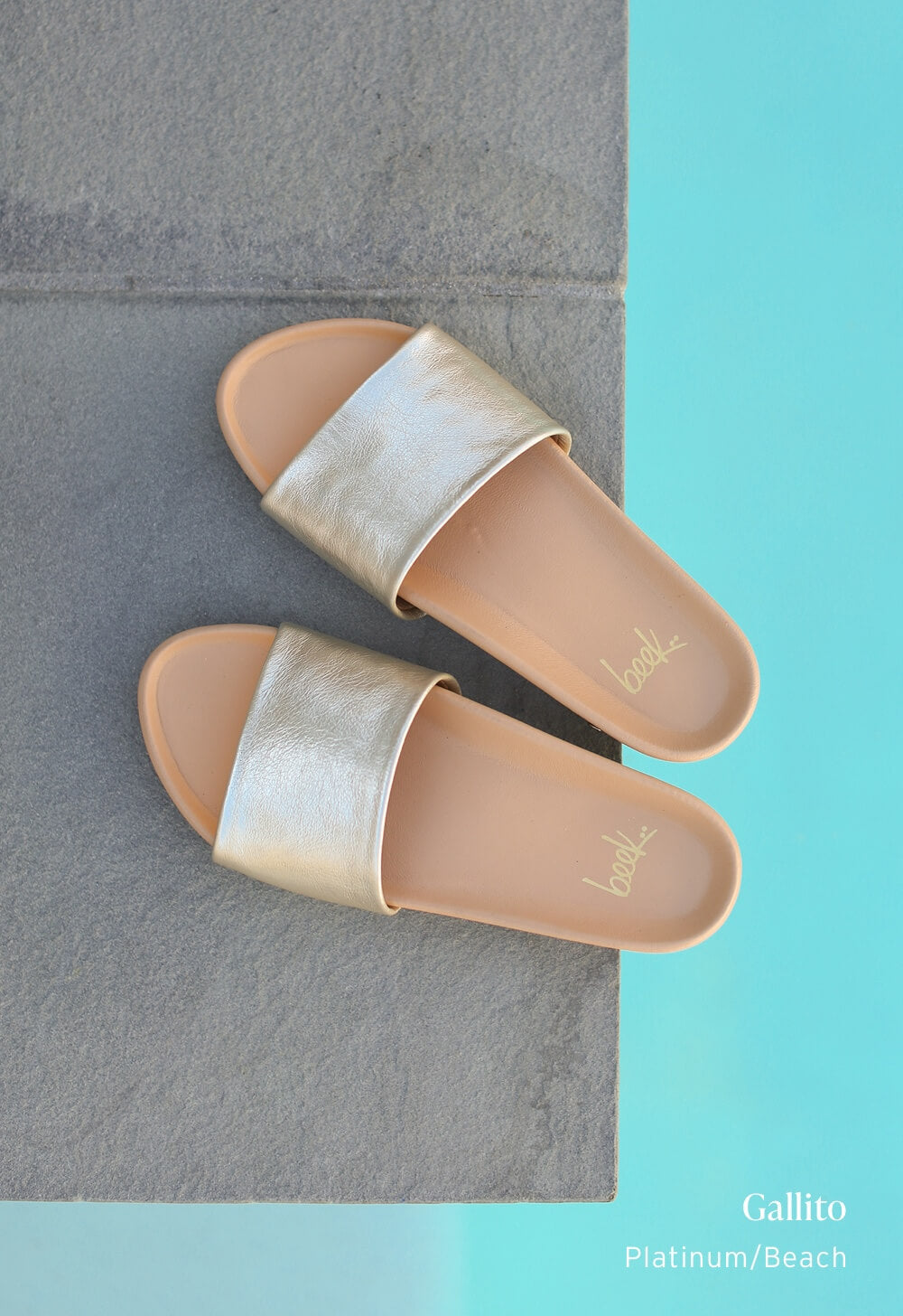 Gallito leather slide sandals in platinum/beach