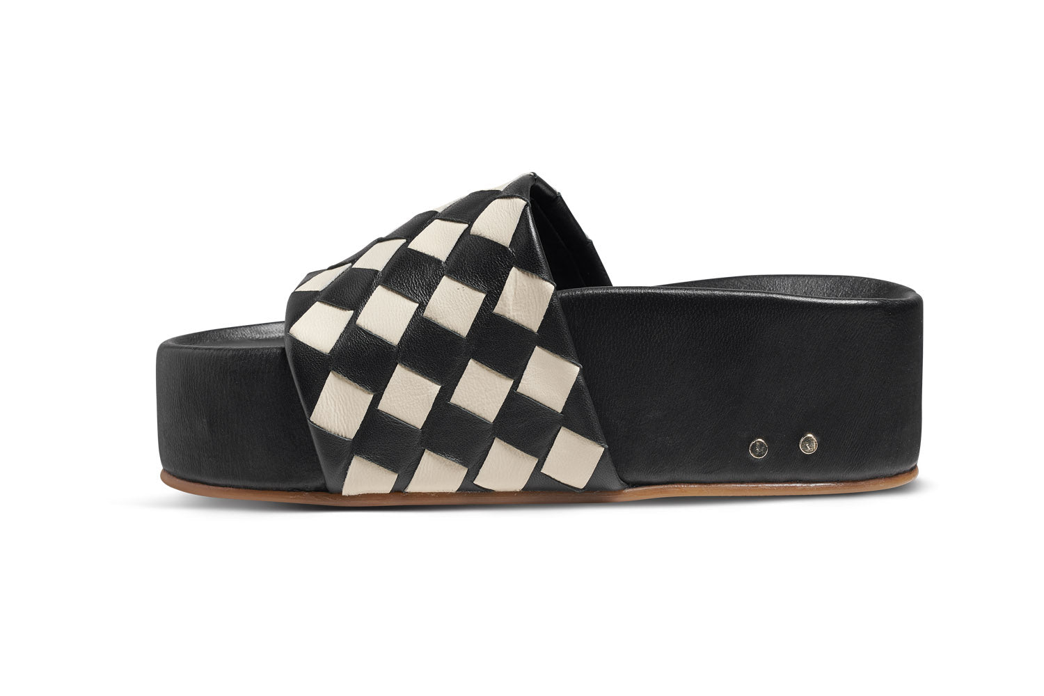 Albatross Woven leather platform sandals in eggshell/black - side shot