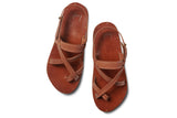 Top view of Wigeon back strap sandal in cognac
