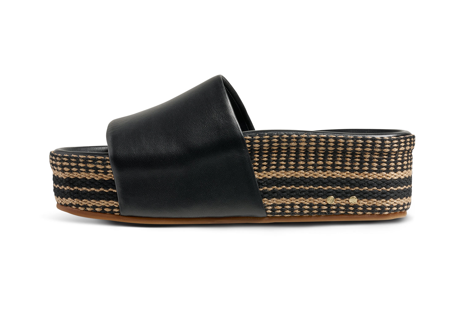 Albatross Textile leather platform slide sandal in black - product side shot