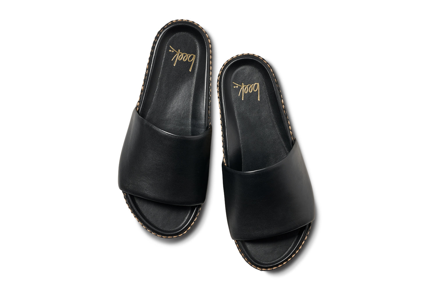 Albatross Textile leather platform slide sandal in black - product top shot