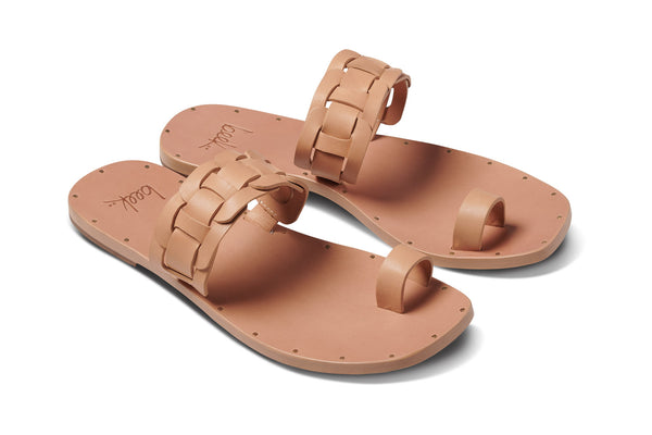 Barbet leather toe-ring sandals in honey - angle shot
