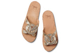 Batis leather slide sandals in platinum/beach - top shot