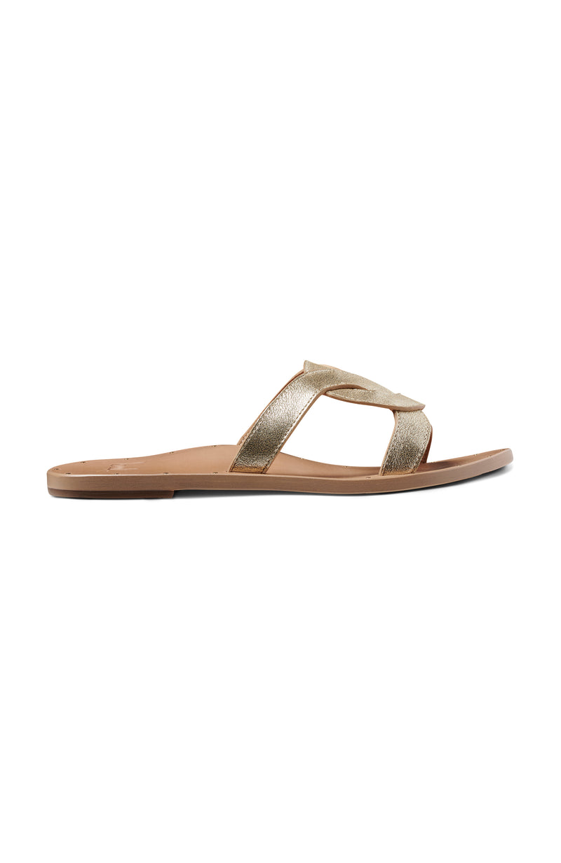 Batis leather slide sandals in platinum/beach - outer side shot