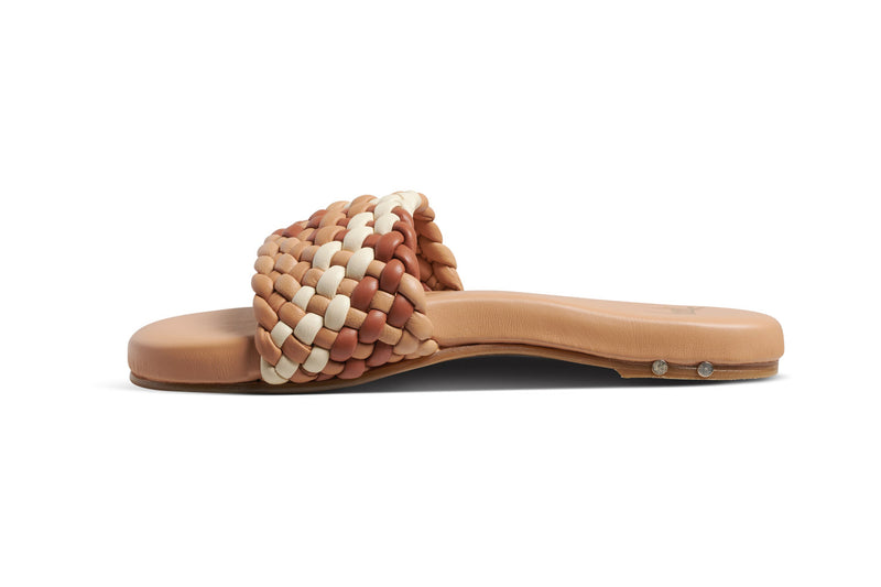 Baza Woven leather slide sandals in beach multi - side shot