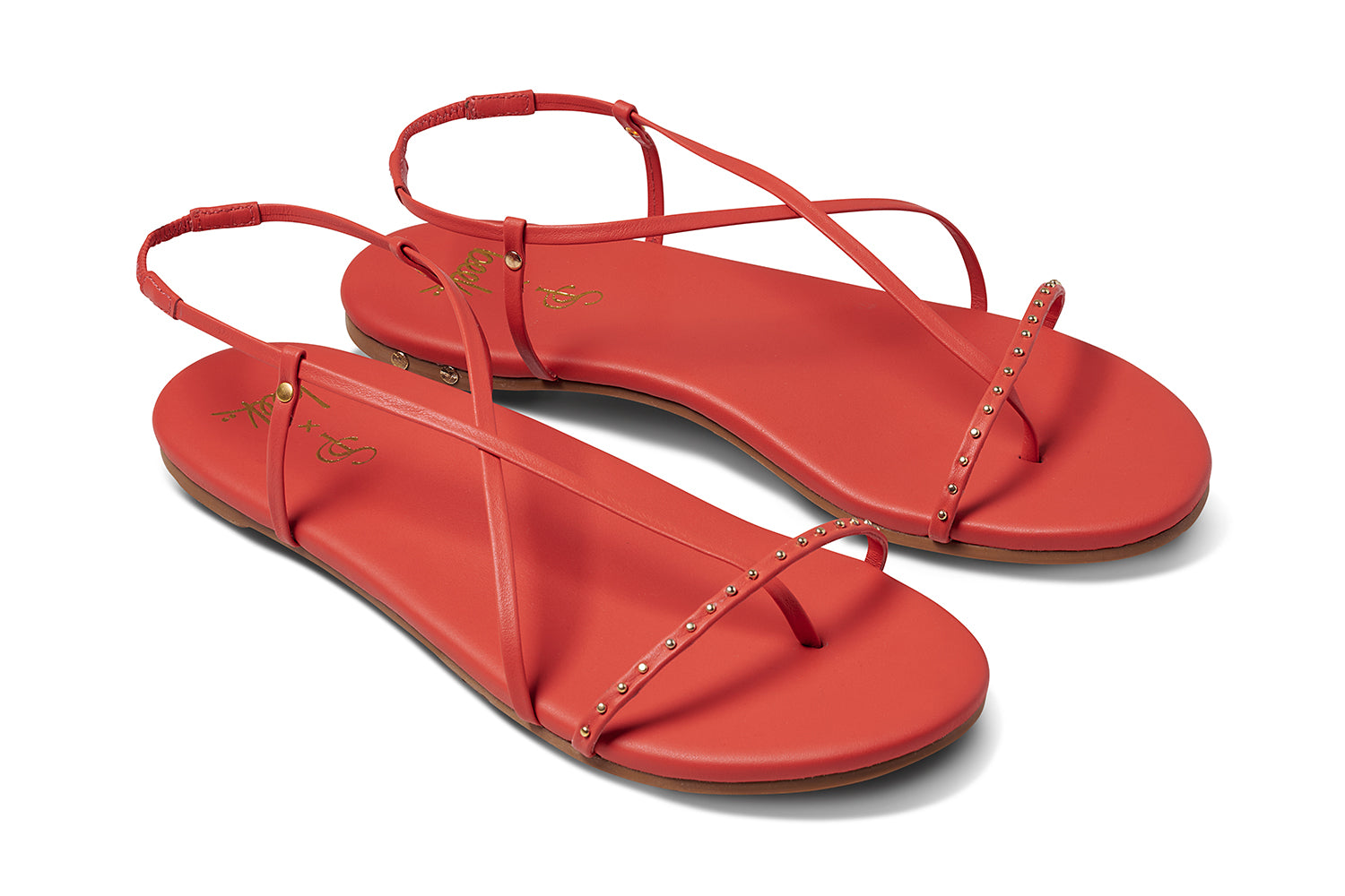 Bitsybird leather sandal in tomato - product angle shot