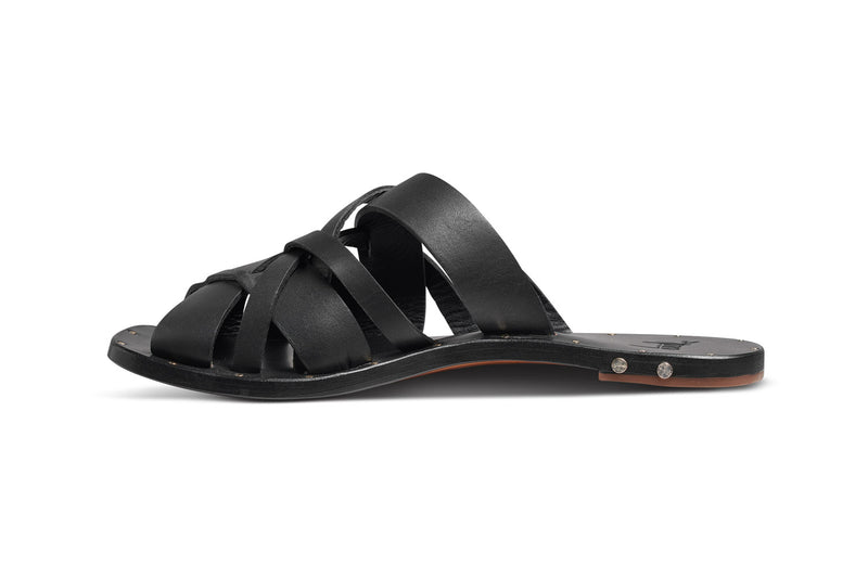 Bittern woven leather sandals in black - side shot