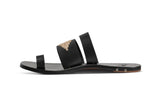 Brilliant leather toe-ring sandals in black with platinum details - side shot