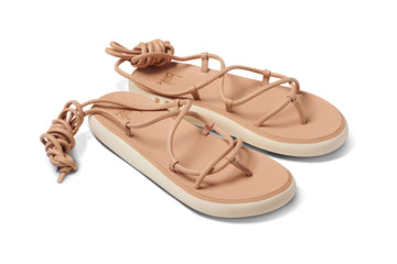 Chirp leather ankle wrap sandals in beach - angle shot