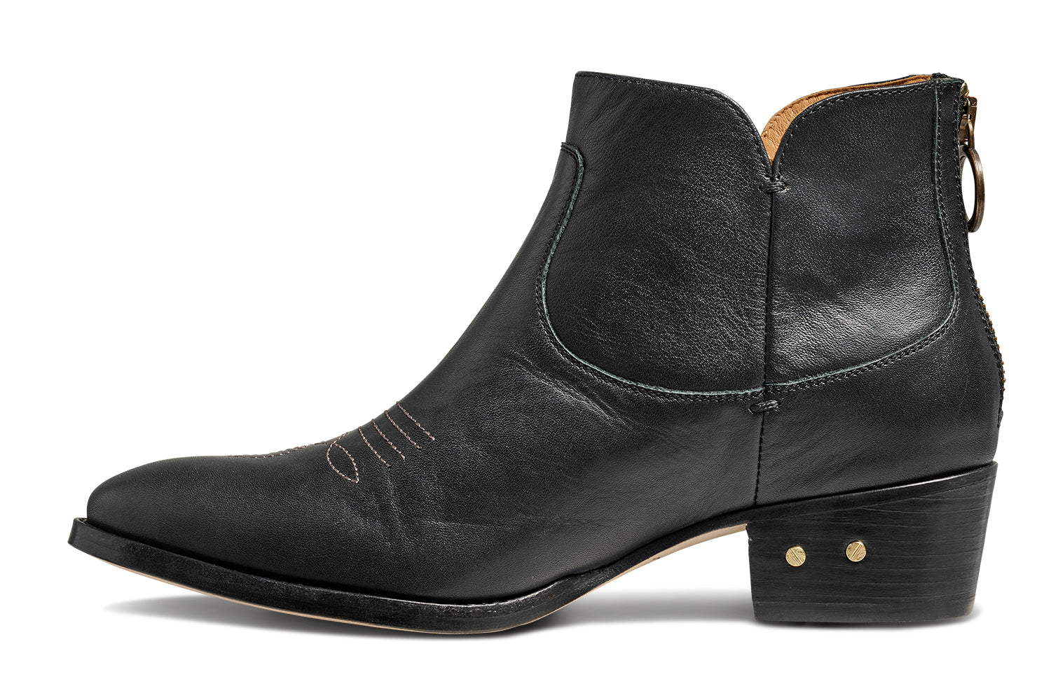 Cowbird leather boot in black - product side shot