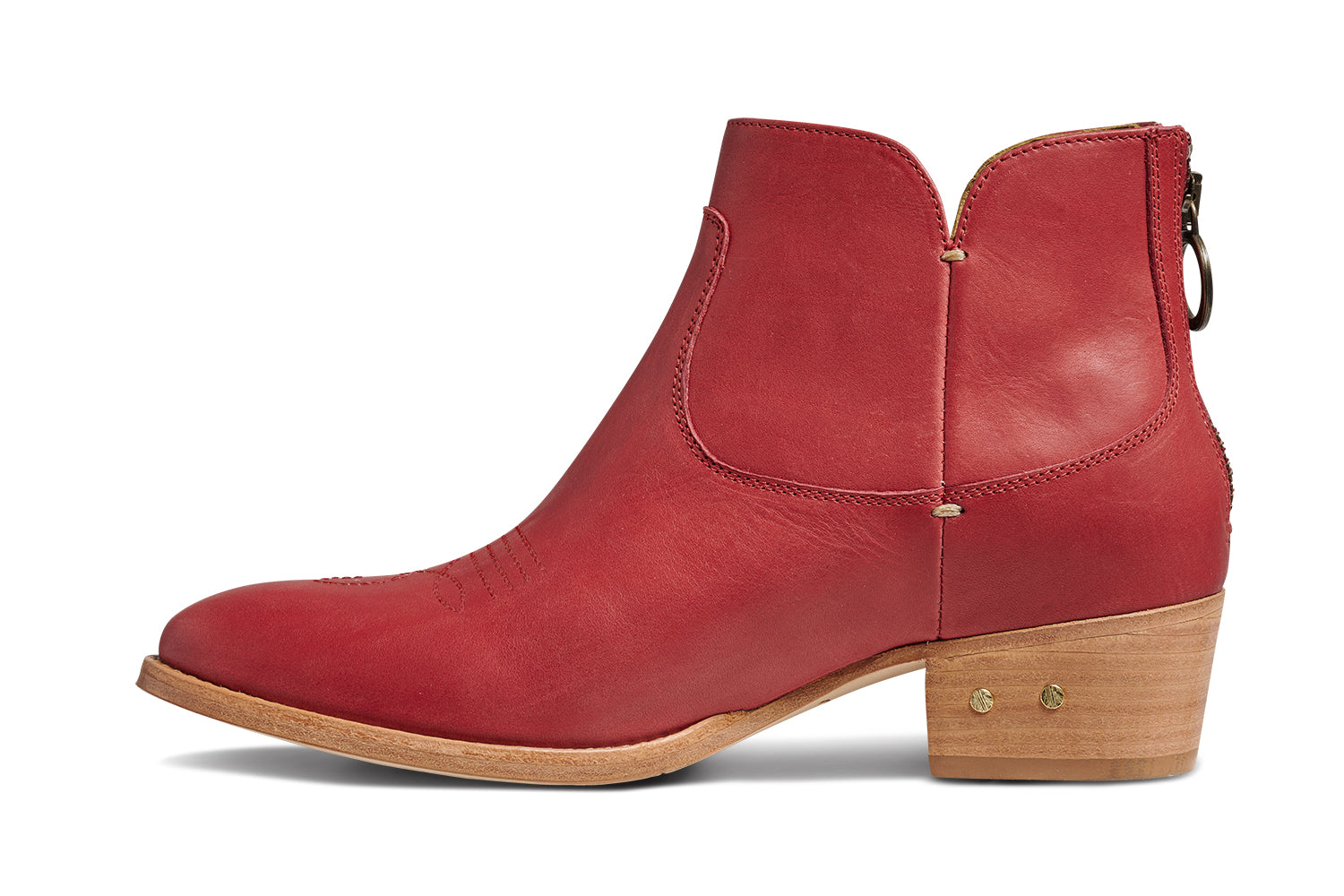 Cowbird leather ankle boots in red - product side shot