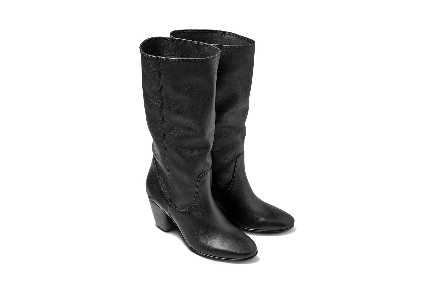 Crow knee-high leather boots in black - product angle shot