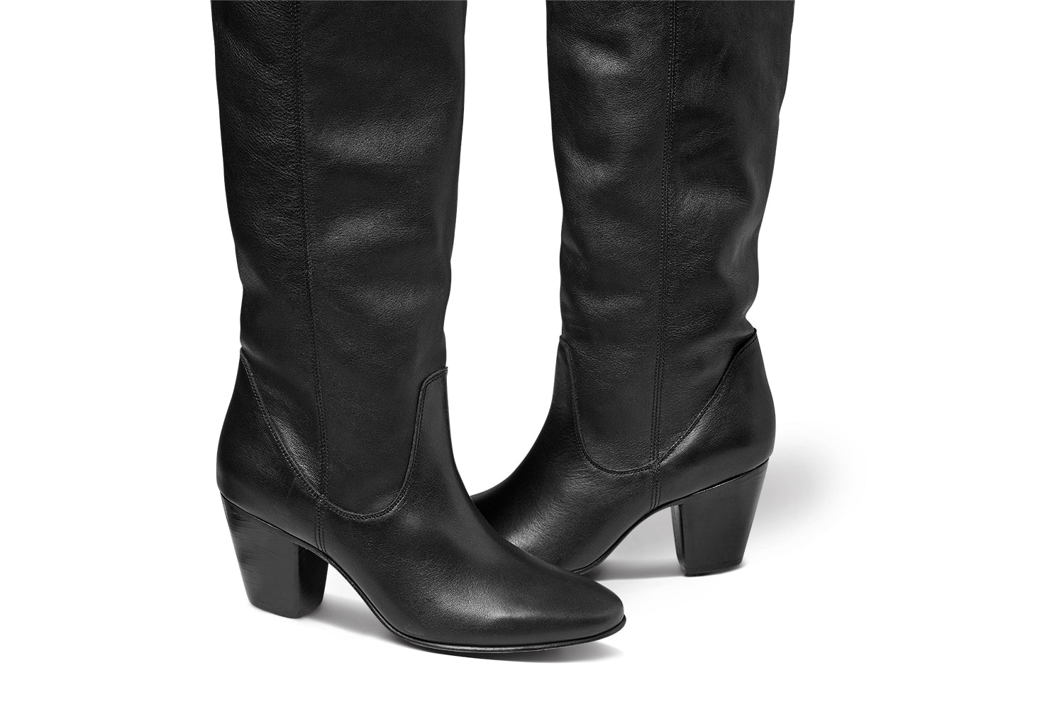 Crow knee-high leather boots in black - product detail shot