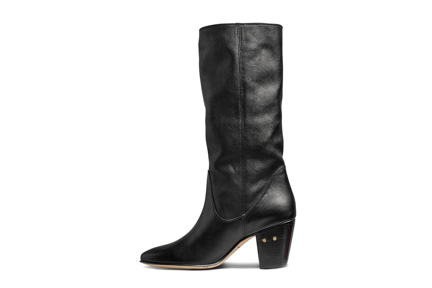Crow knee-high leather boots in black - product side shot