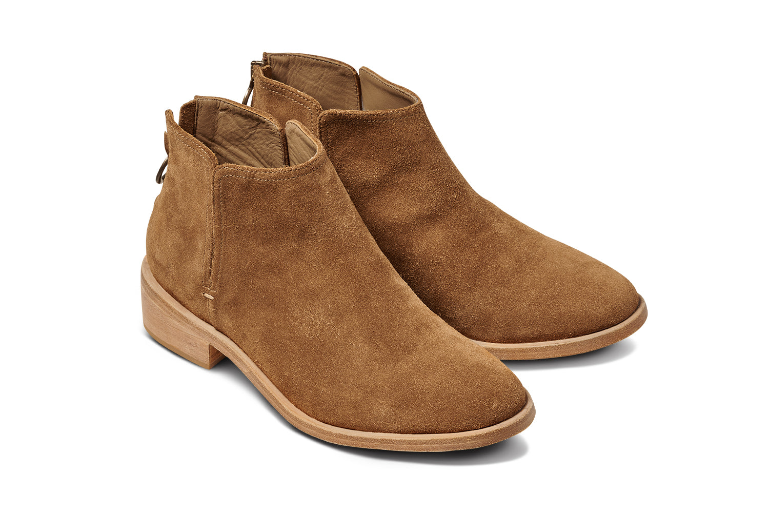 Falcon suede ankle booties in chestnut - product angle shot
