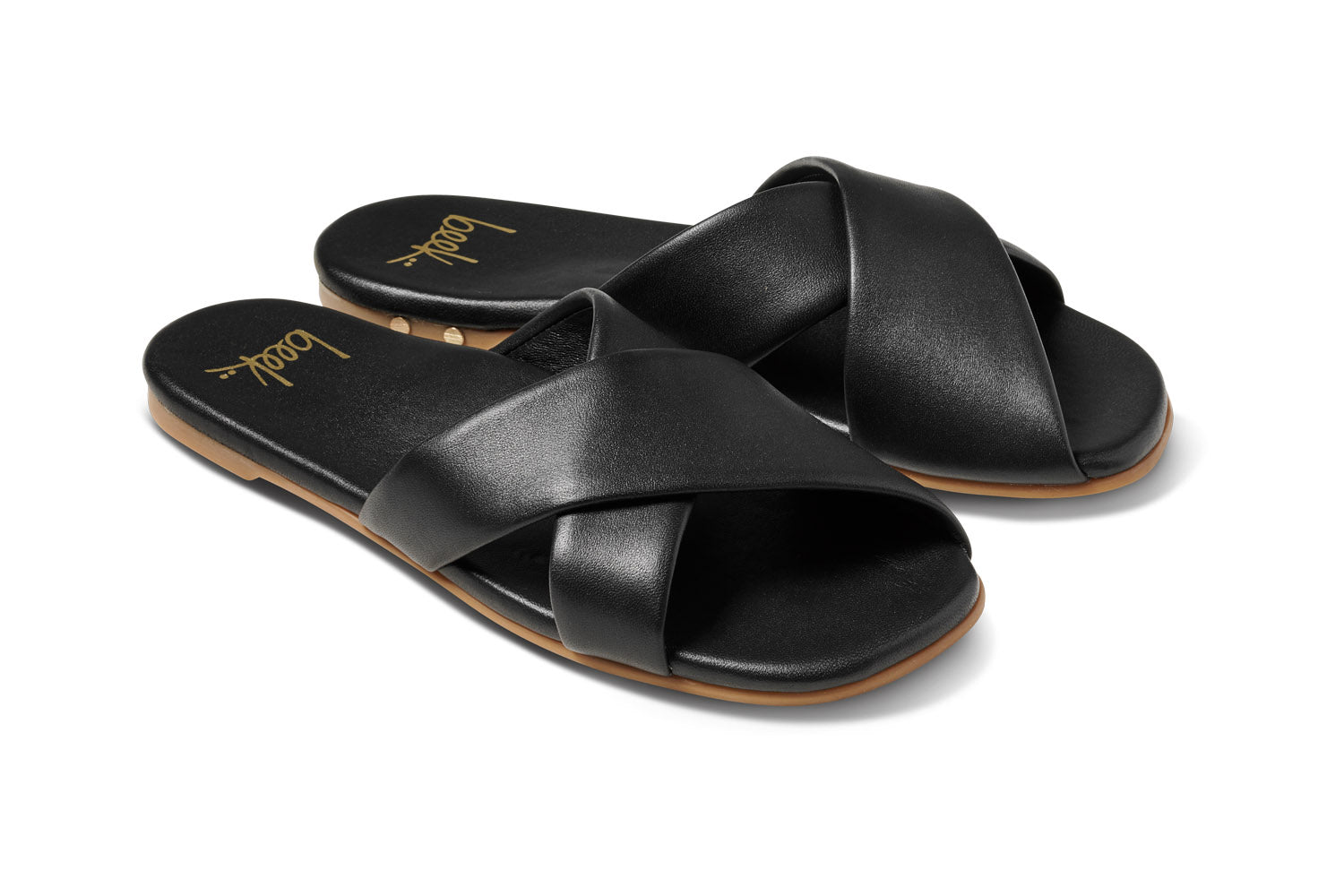 Fernbird Leather Slide Sandal Black beek