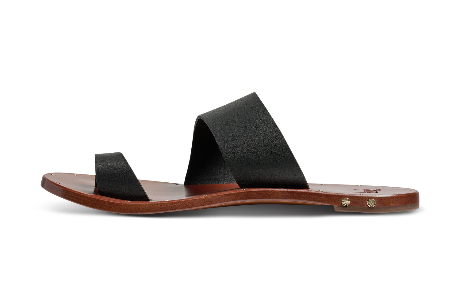 Finch leather toe-ring sandal in black/tan - product side shot