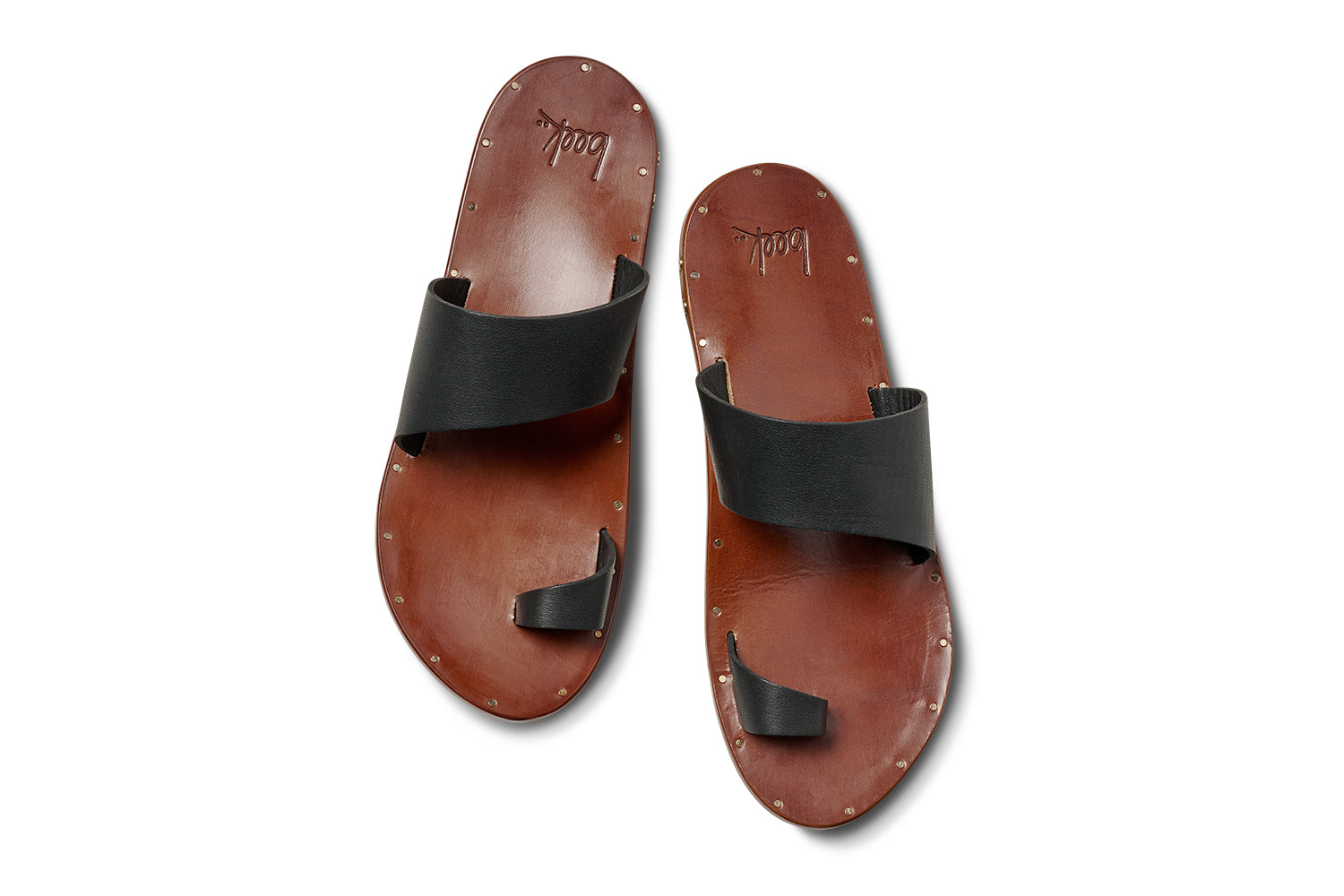 Finch leather toe-ring sandal in black/tan - product top shot