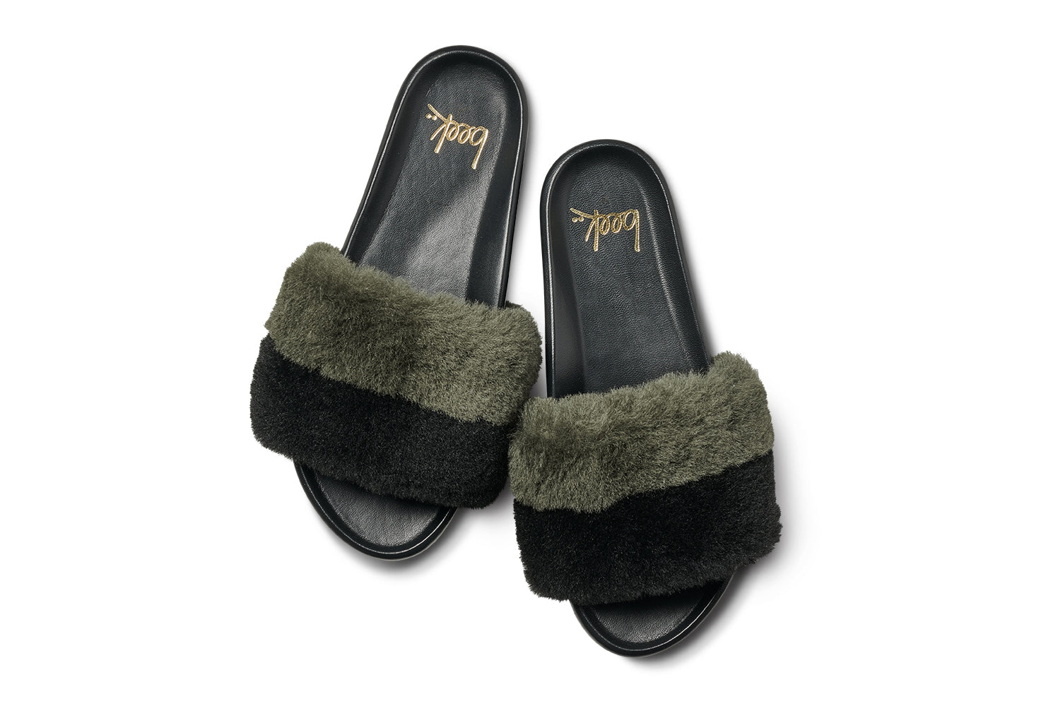 Gallito Más Shearling slide sandals in army/black - product top shot