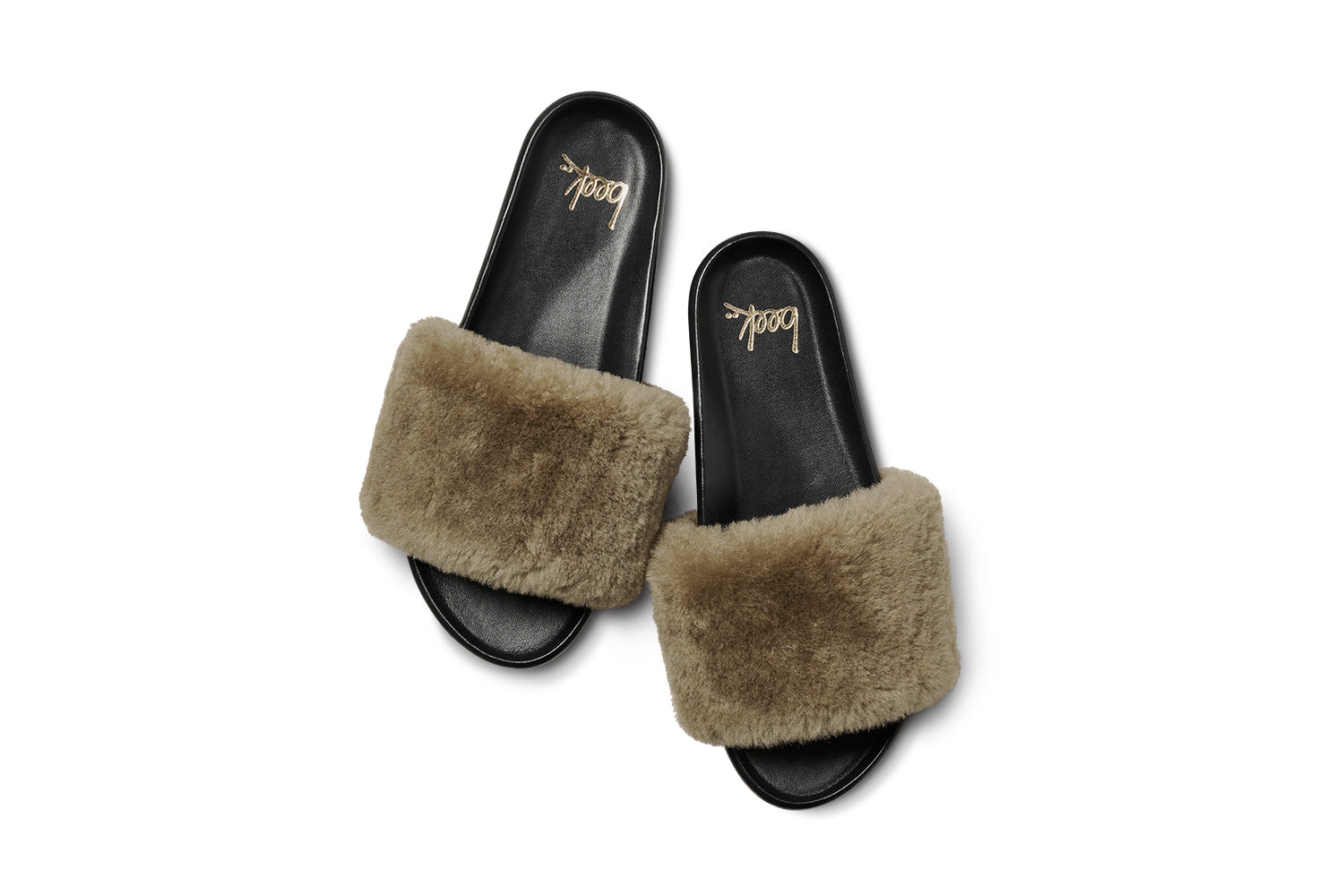 Gallito Más Shearling slide sandals in bronze/black - product top shot