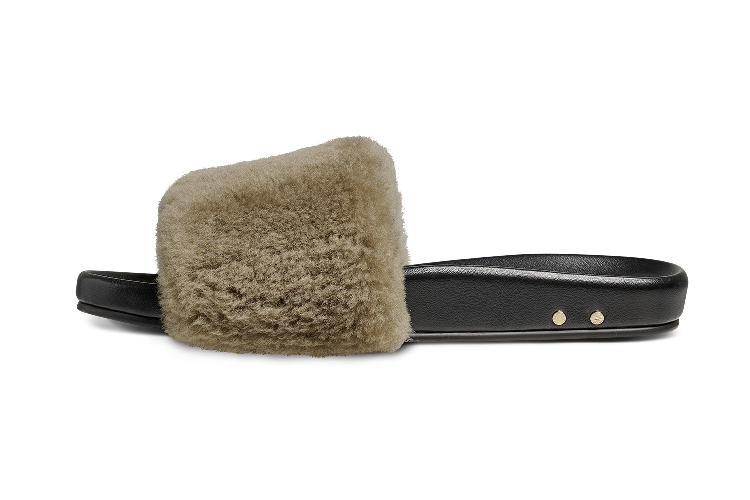 Gallito Más Shearling slide sandals in bronze/black - product side shot