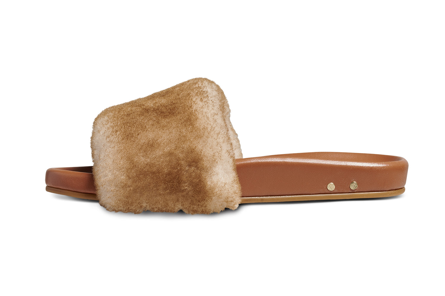 Gallito Más Shearling slide sandals in honey/tan - product side shot