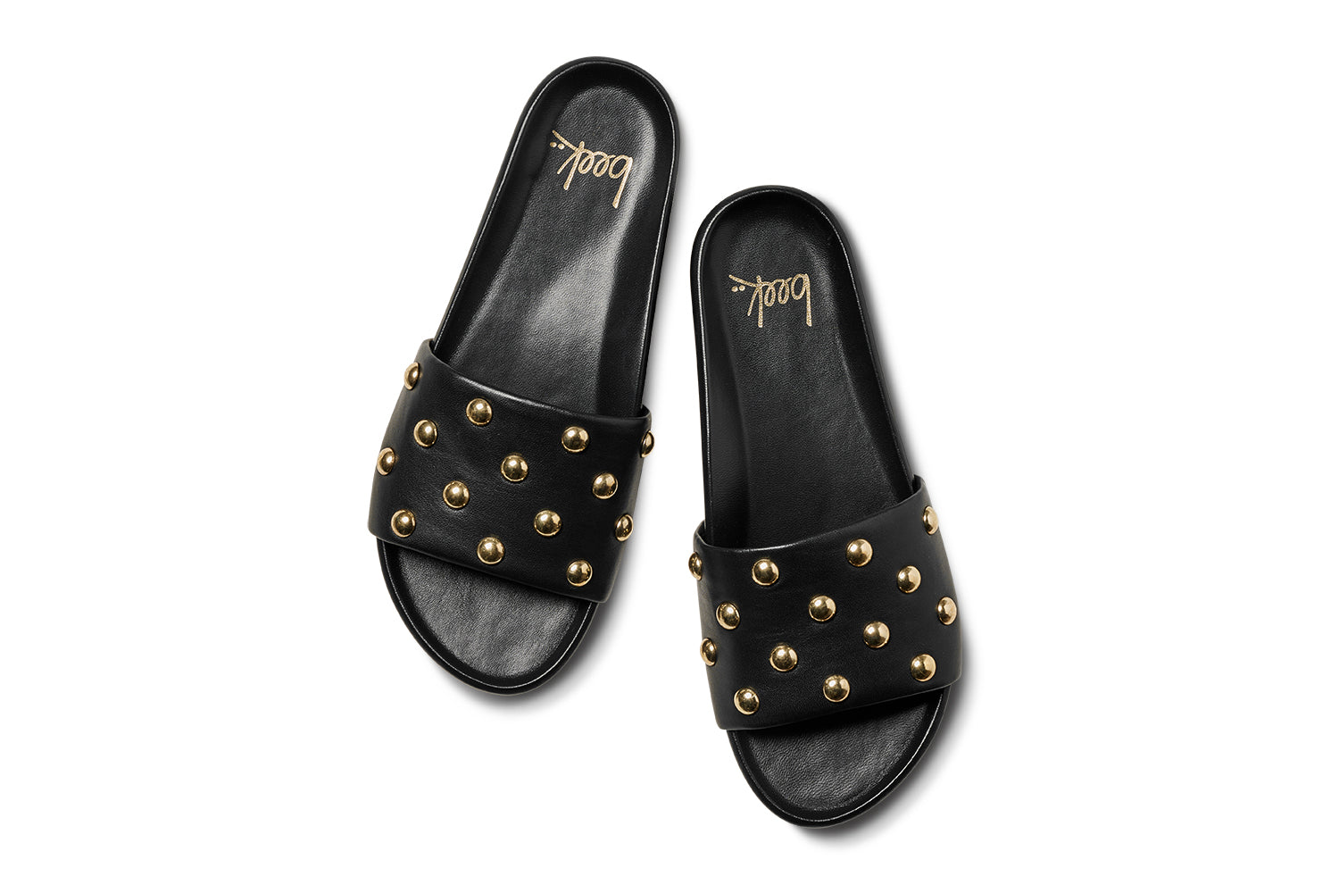 Gallito Stud leather slide sandal in black - product top shot
