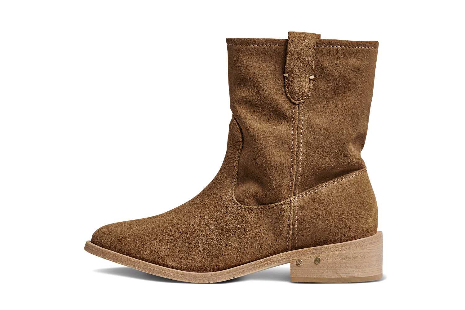Grouse slouchy suede boot in chestnut - product side shot
