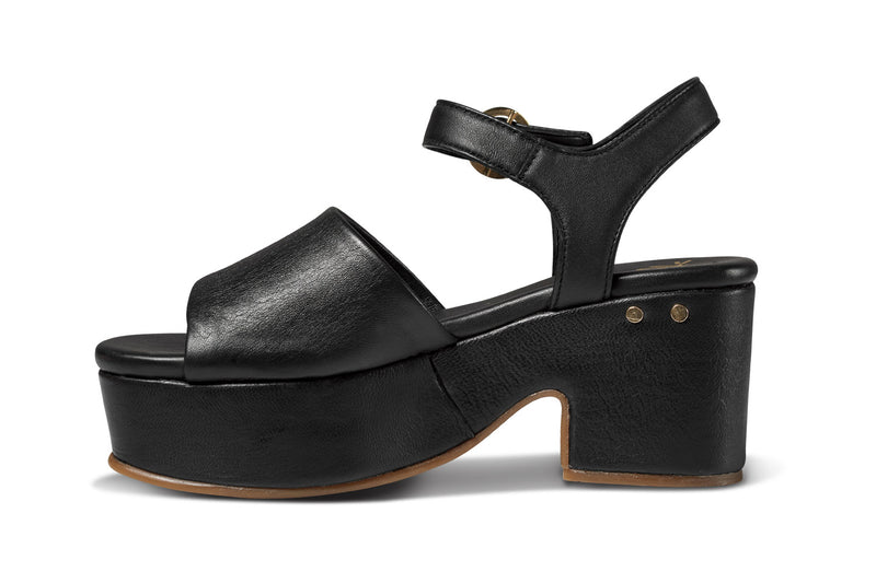 Inca leather platform heel sandals in black - side shot