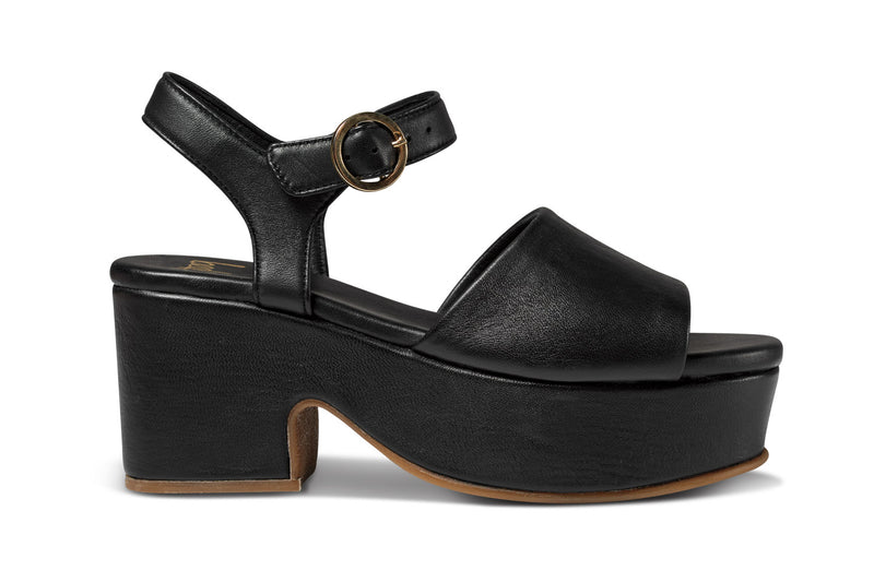 Inca leather platform heel sandals in black - side shot