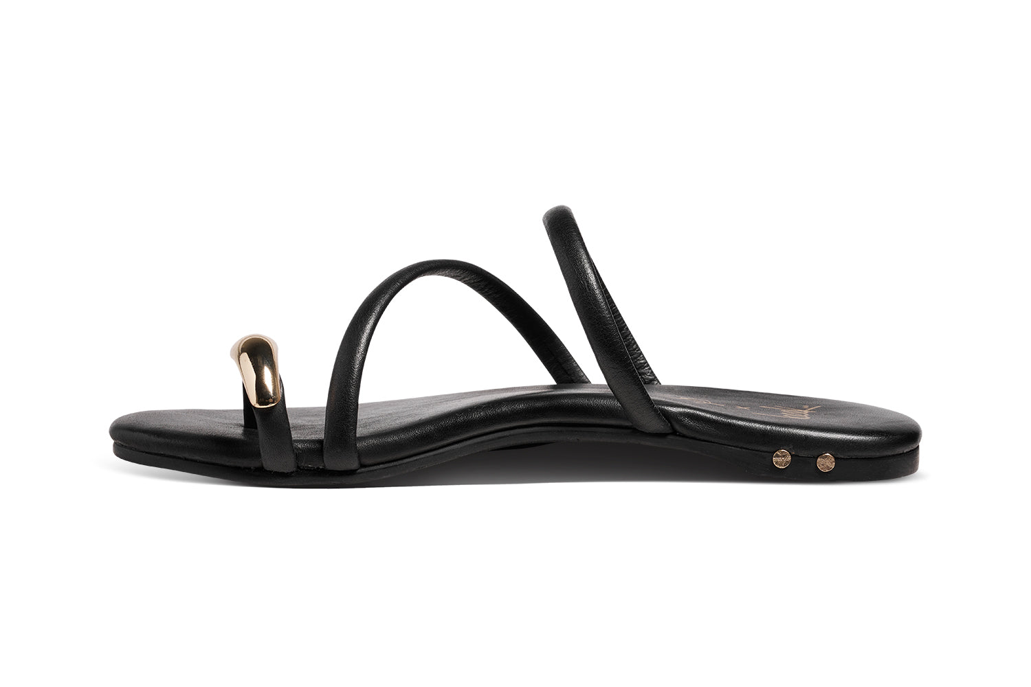 Itsybitsybird leather toe-ring sandals in black - product side shot