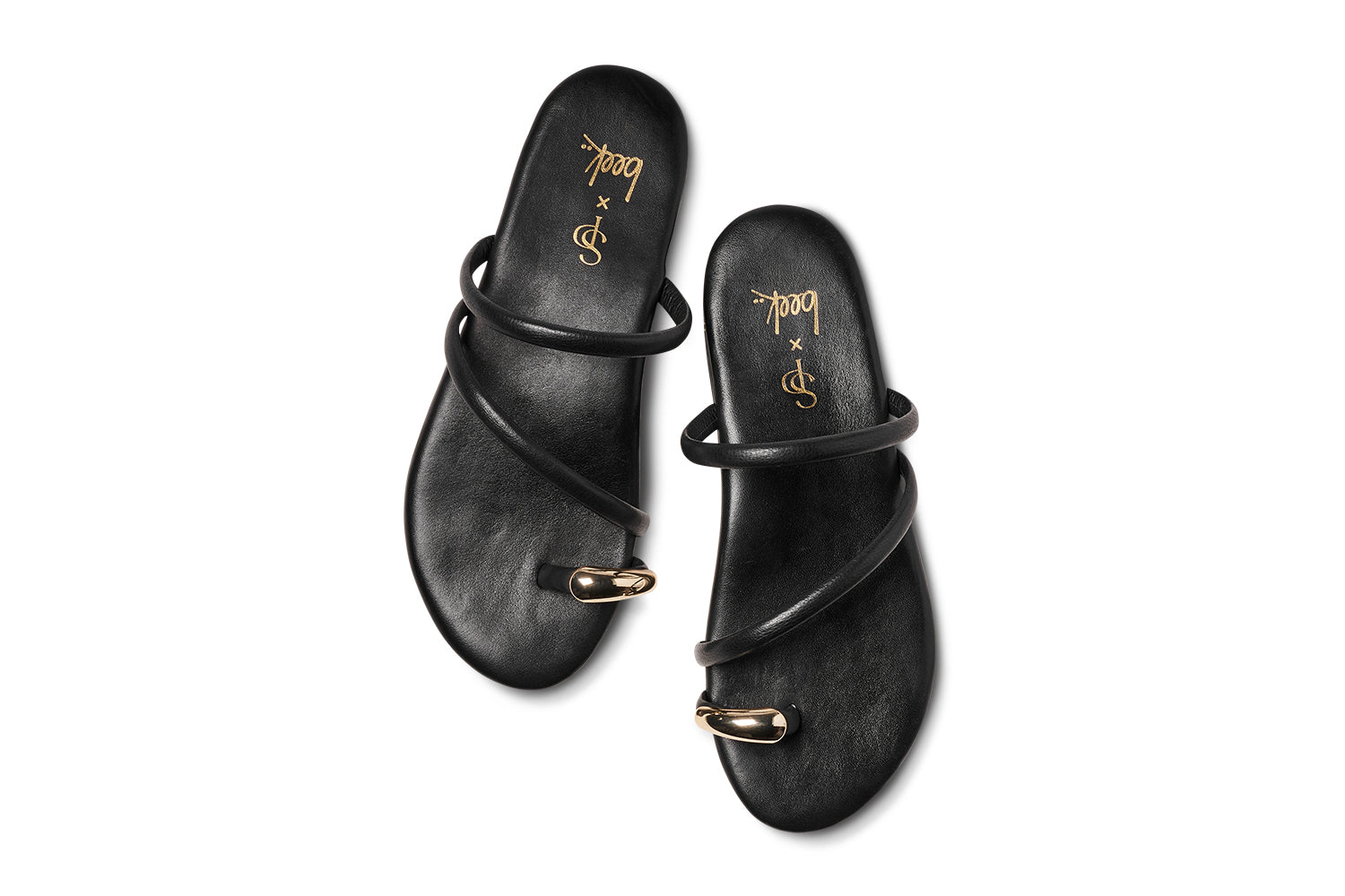 Itsybitsybird leather toe-ring sandals in black - product top shot