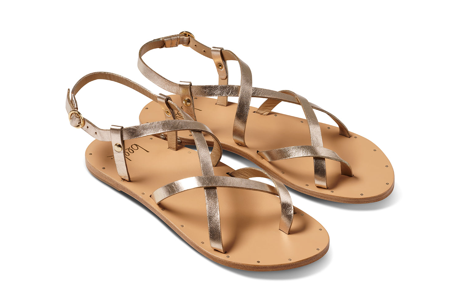 Linnet all-leather sandals in gold/beach - product angle shot