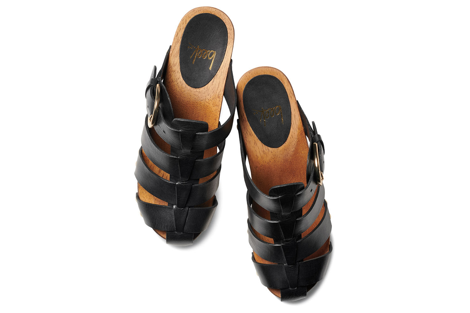 Magpie leather heeled clogs in black - top shot