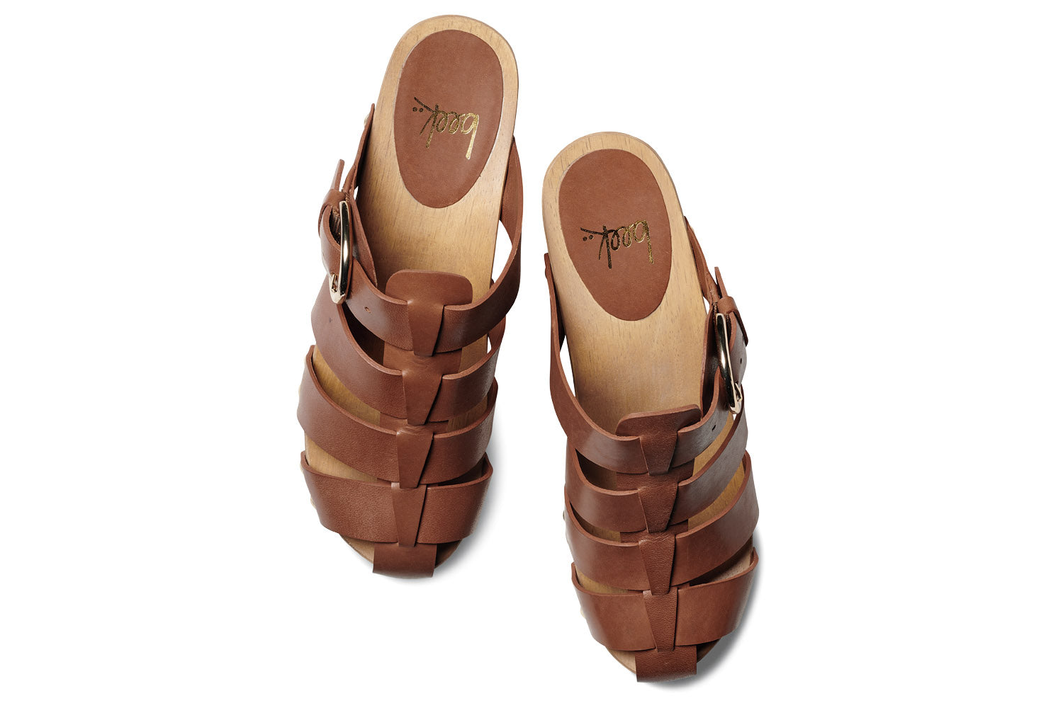 Magpie leather heeled clogs in cognac - top shot