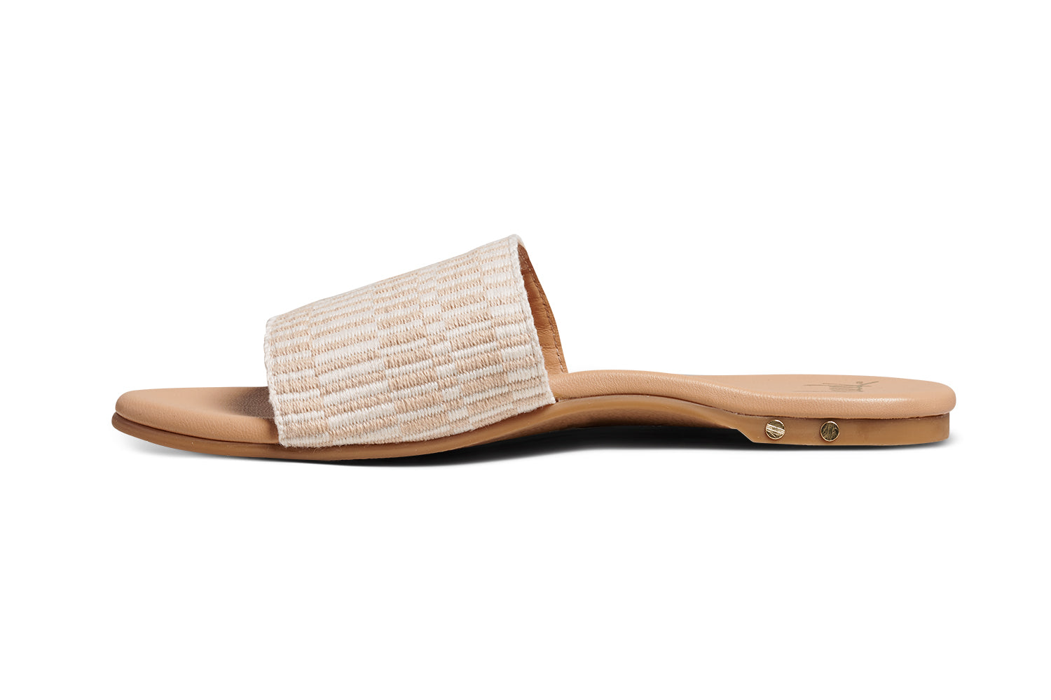 Marshbird textile leather slide sandal in beach - product side shot
