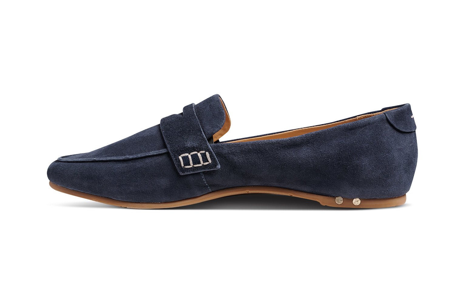Moorhen suede loafers in navy - product side shot