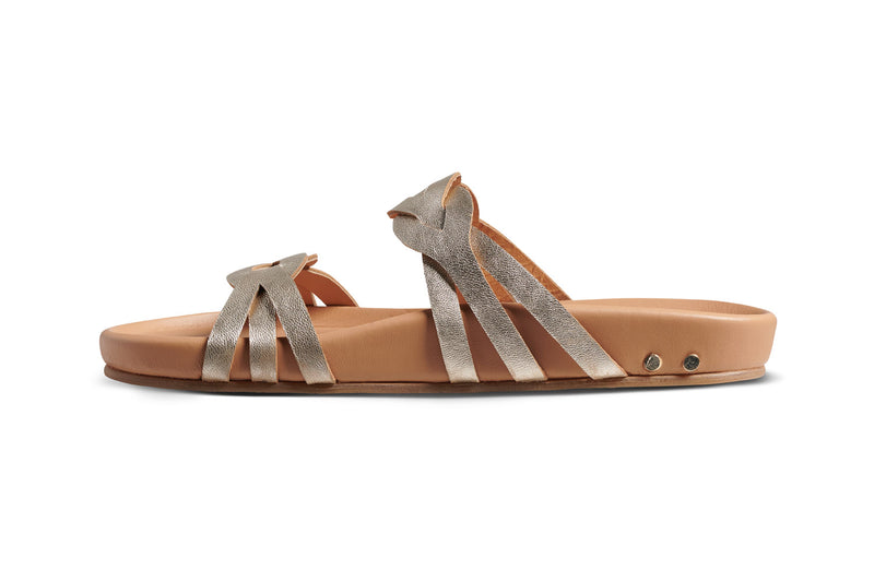 Motmot leather slide sandal in platinum/beach - side shot