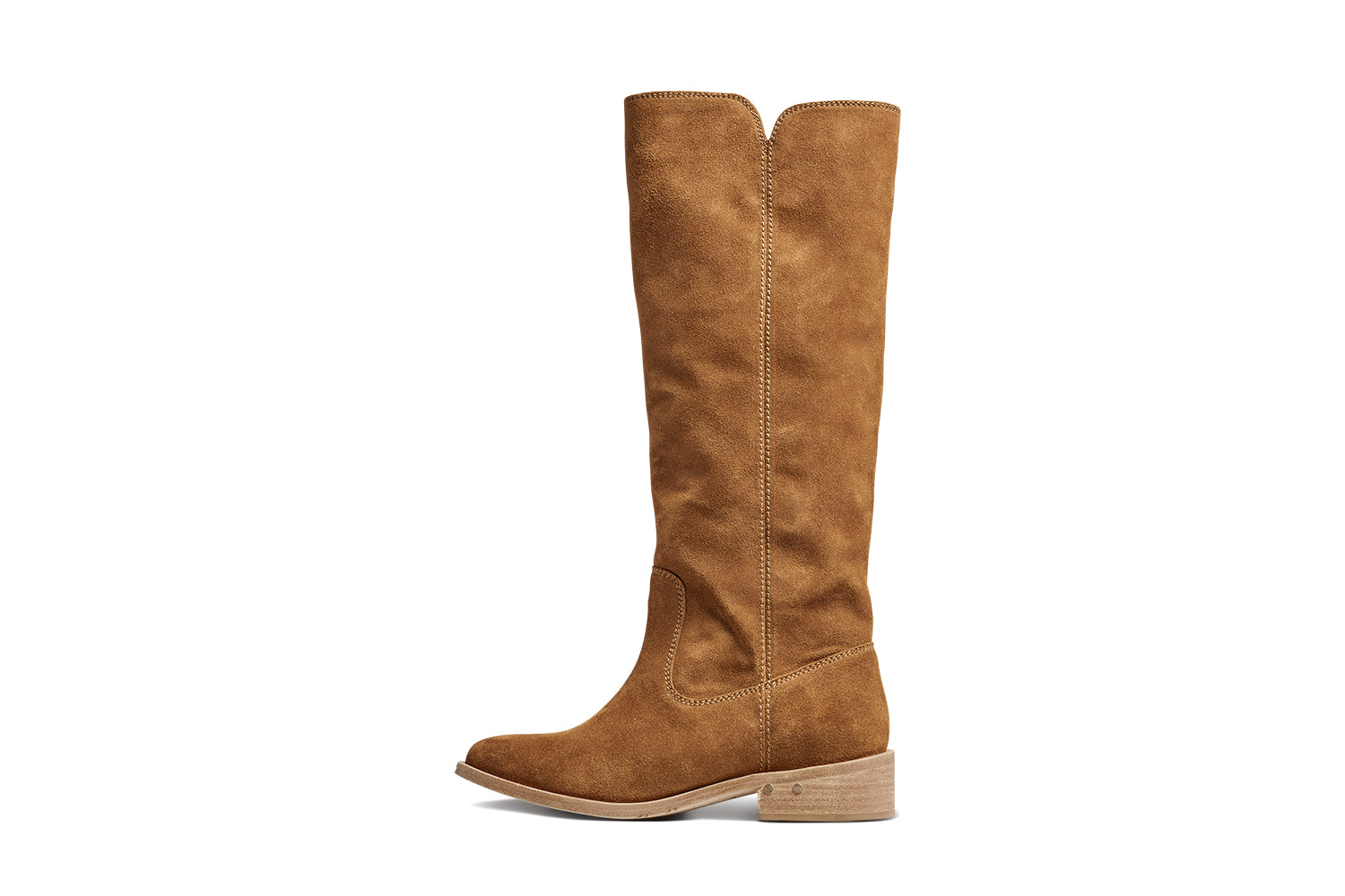 Nuthatch suede knee-high boots in chestnut - product side shot