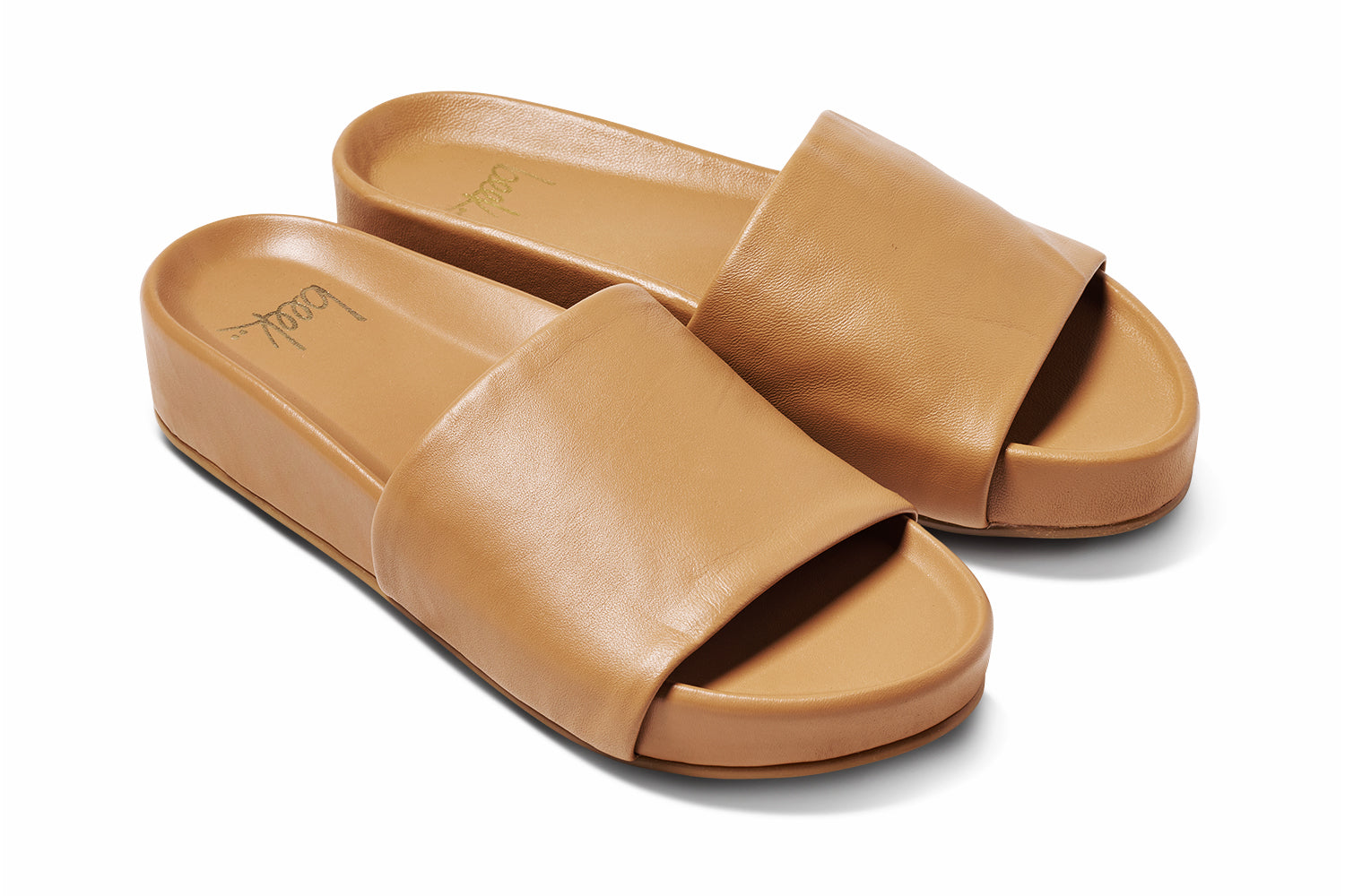 Pelican leather platform sandal in honey - product angle shot