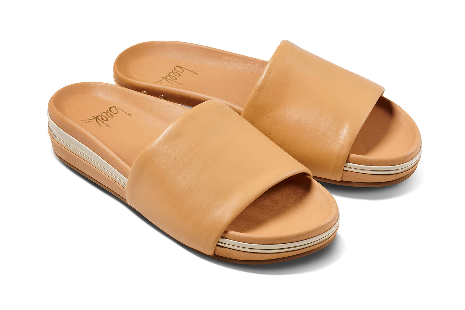 Pelican Stripe leather platform slide sandal in beach - product angle shot