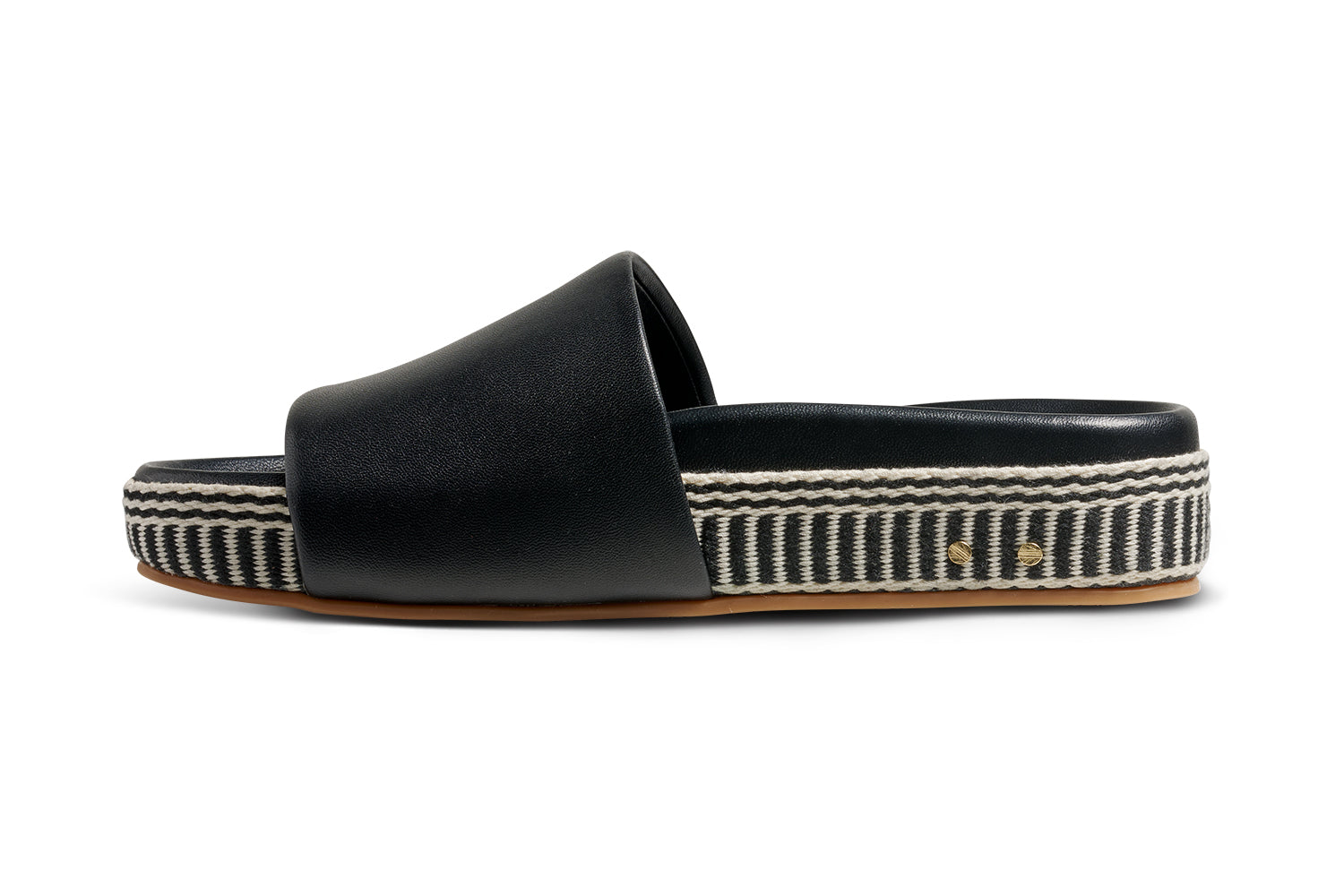 Pelican Textile wrapped leather platform sandal in black - product side shot