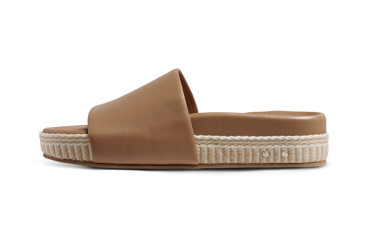 Pelican Textile wrapped leather platform sandal in honey - product side shot