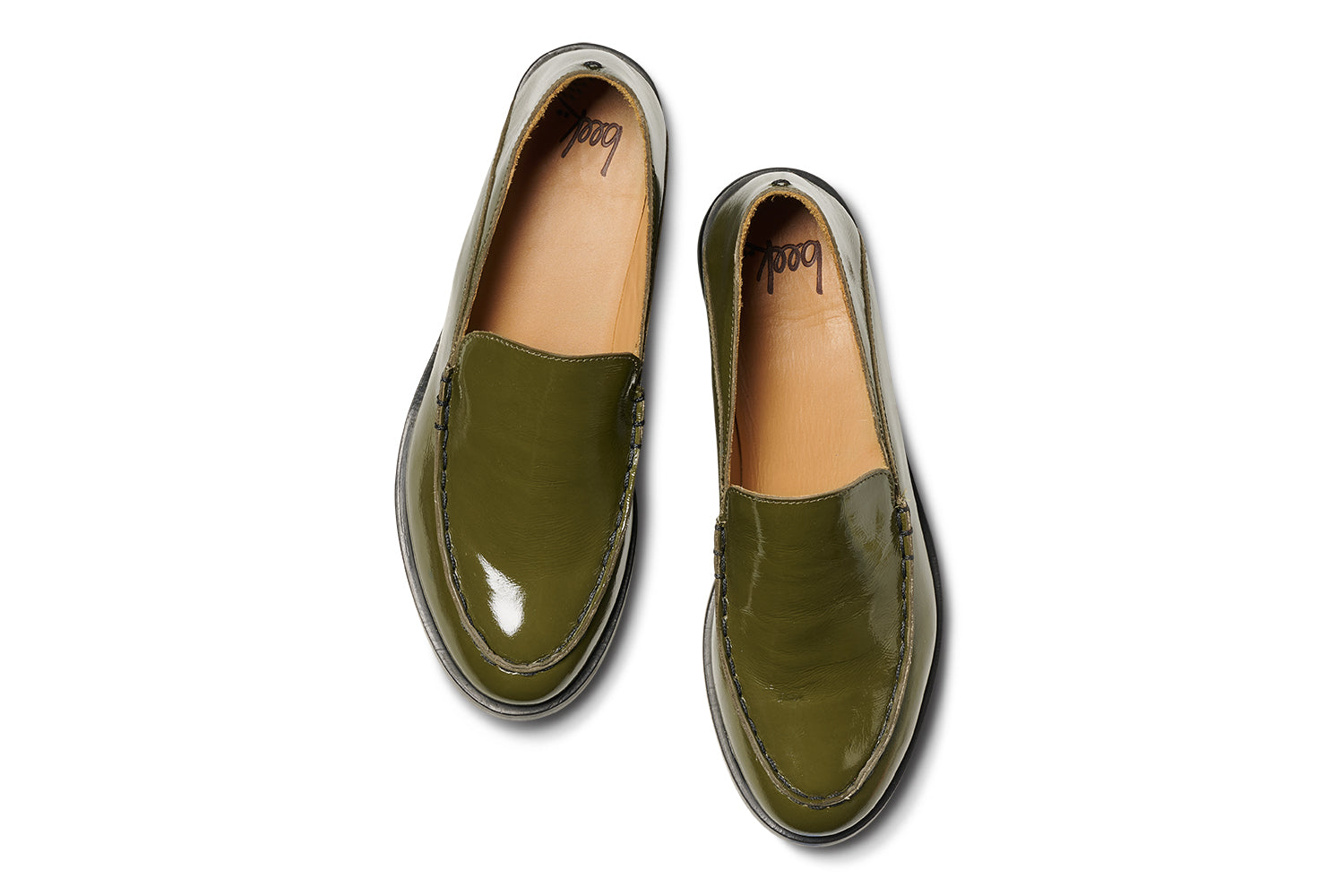 Pepper patent leather loafer in olive - product top shot
