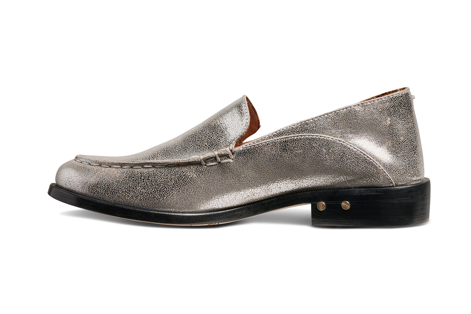 Pepper leather loafer in silver - product side shot