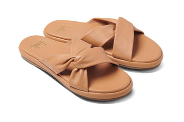 Piculet twisted leather slide sandals in honey - angle shot