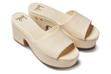 Prinia leather platform heel sandal in eggshell - angle shot