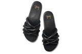 Puffback leather slide sandal in black - top shot