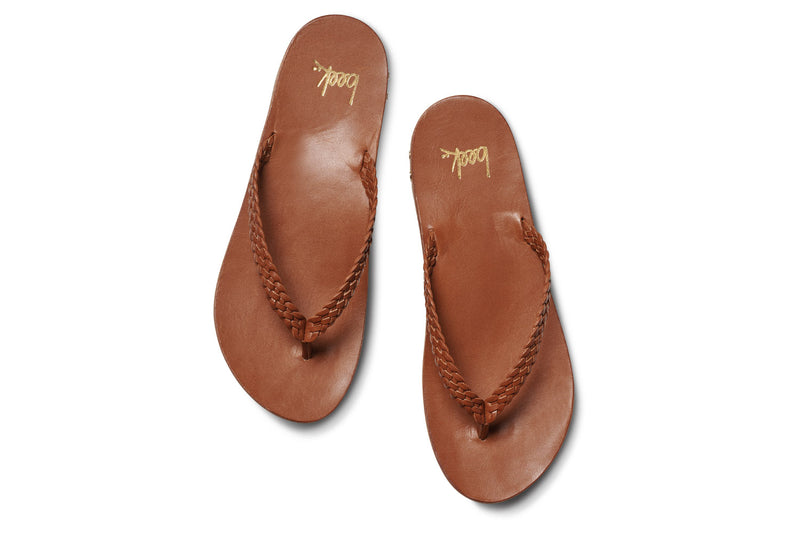 Seabird Woven leather flip flop sandals in tan - top shot