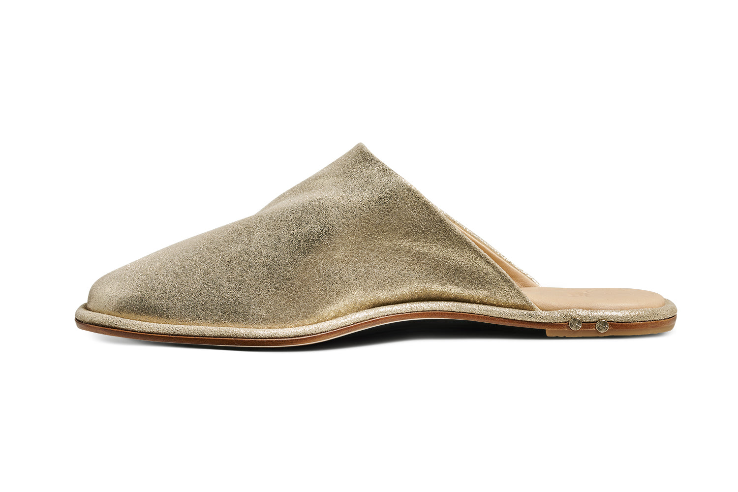 Seagull leather mules in gold - product side shot